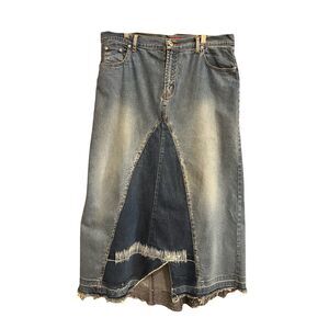 Boho Maxi Denim Skirt Distressed Sz 20 Stretch Hippi Life Style Attitude Plus